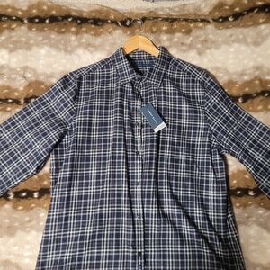Perry Ellis Navy and White Checkered Shirt